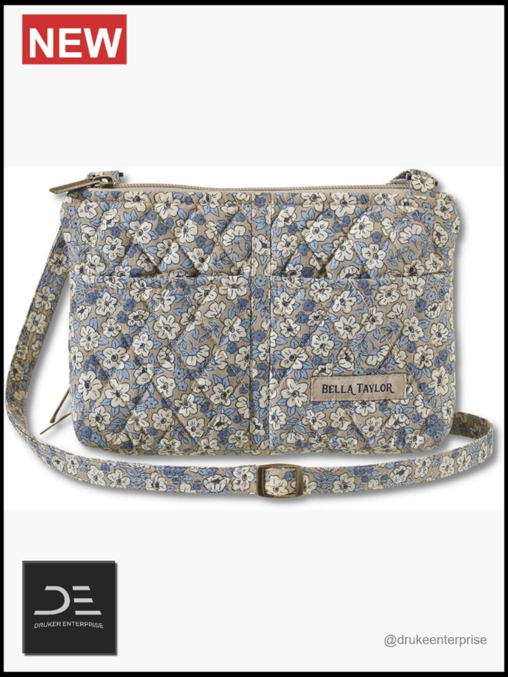 Crossbody Purse with Built In Wallet Quilted Cotton Adjustable Strap